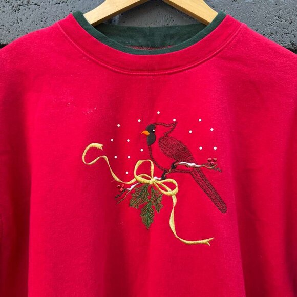 VTG M&C sportswear Ugly Sweater Christmas Holiday Granny Red Cardinal Bird L - Picture 3 of 10